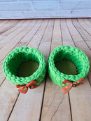 Kit Porta Panetone de Crochê Verde com Laço Vermelho