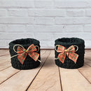 Kit Porta Panetone de Crochê Preto com laço Vermelho